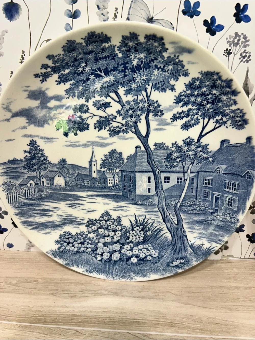Vintage English Village Japan Blue Transferware Plates Pair